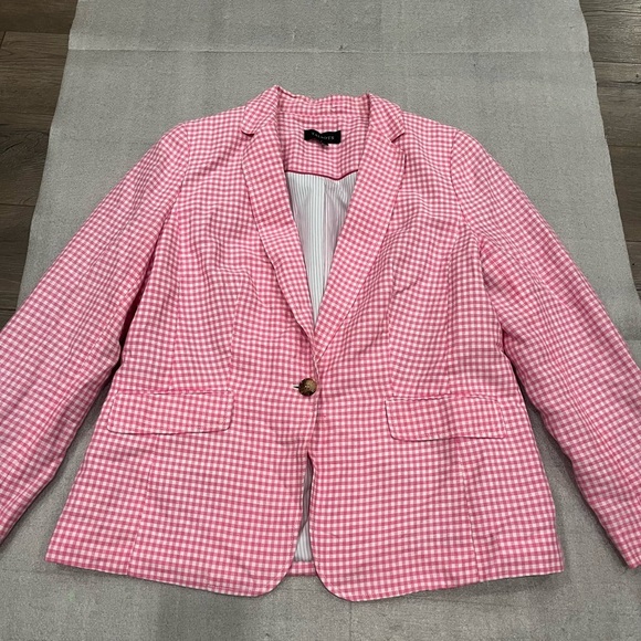 [US14]Talbots Collette’s Pink Gingham Preppy Women's Linen Blend Blazer NWOT - Picture 4 of 15